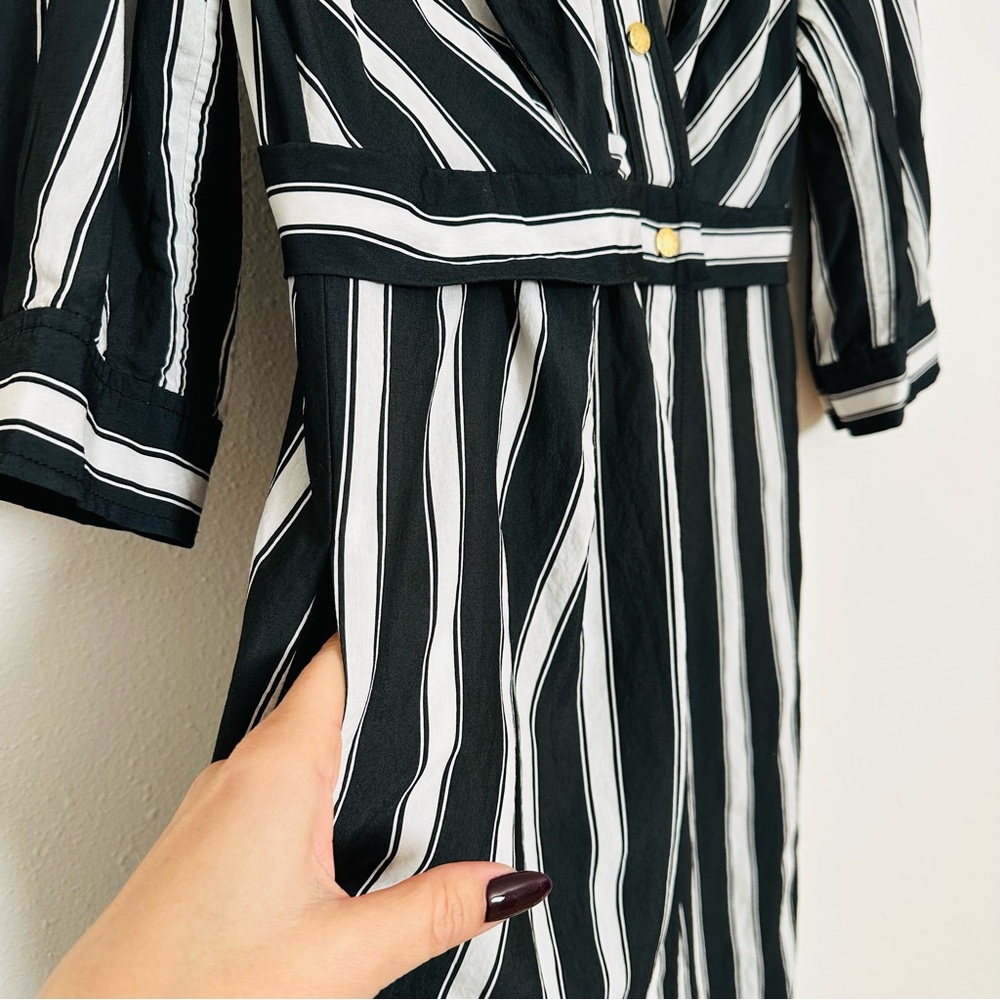 Sandro Carl Black and White Wrap Striped 3/4 Sleeve Midi Dress - Picture 11 of 15